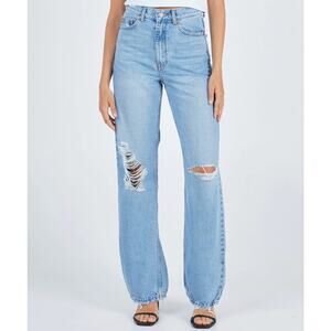DR DENIM Echo Empress Sky Blue High Rise Jeans Ripped Denim Relaxed Size 28 32 L